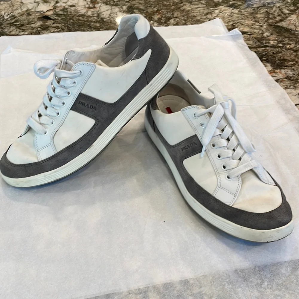 Prada white with grey trim Mens sneakers - Picture 1 of 9